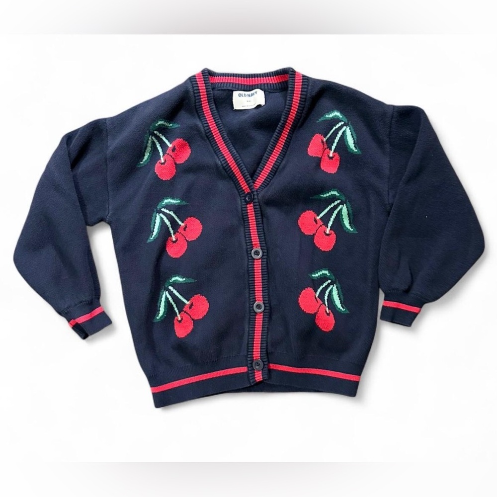 Old Navy Black V-Neck Sweater with Red Stripe Trim